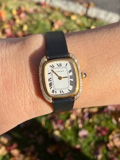 Black Formal Watches With Diamond Accents, Formal Black Watches With Diamond Accents, Formal Black Diamond Watch With Diamond Accents, Black Watches With Diamond Accents For Formal Occasions, Formal Black Diamond Accented Watch, Formal Black Diamond Watch, Cartier Vintage Jewelry, Elegant Black Diamond-accented Watch, Elegant Black Diamond Accented Watch