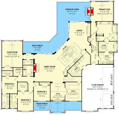 the first floor plan for this house shows the living area and dining room, as well as