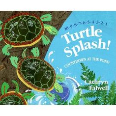 the book cover for turtle splash contains three turtles on top of a tree branch with water and plants around it