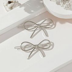 New Silver Bow Shaped Metal Hair Clips Bobby Pins Barrettes Set Of 2 New With Tag Silver Tone Metal Clips T7179 Silver Hair Clips, Silver Hair Clip, Metal Hair Clips, Metal Hair, Silver Bow, Hero 6, Big Hero, Bow Hair, Metallic Hair