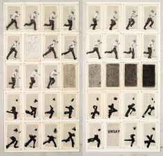 two drawings of baseball players in black and white, each with their own image on them