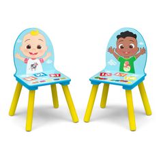 two children's chairs with cartoon characters on them