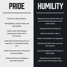 two different types of text on black and white paper with the words pride, humility