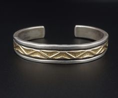 Navajo Bruce Morgan Sterling Silver 14k Gold Etched Cuff Bracelet 6.5" BS2803 Diamonds And Gold, American Jewelry, Native American Jewelry, Bracelets And Charms, Estate Jewelry, Etching, Cuff Bracelet, Types Of Metal, Native American