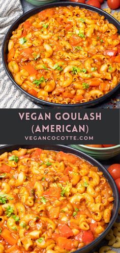 vegan goulash american macaroni and cheese casserole in two pans