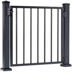 a black gate that is open and has two handles on each side, with the door closed