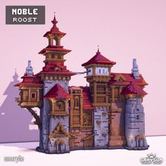 a model of a castle made out of legos is shown in front of a pink background