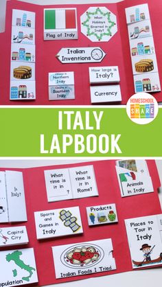 an italian lapbook with pictures and words on it