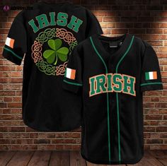 Irish Celtic Baseball Jersey | Colorful | Adult Unisex | S - 5XL Full Size Green Cotton Sports Jersey, Green Casual Cotton Jersey, Casual Green Cotton Jersey, Casual Green Baseball Jersey With Letter Print, Casual Green Jersey For Streetwear, Green Casual Streetwear Jersey, Multicolor Cotton Tops For Sports Events, Casual Cotton Jersey With Letter Print, Black Casual Cotton Jersey