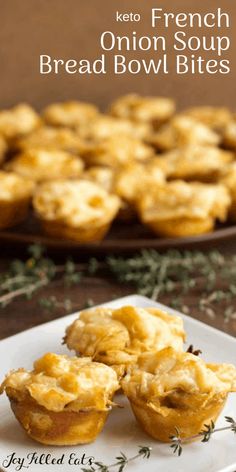 mini french onion soup bread bowl bites on a plate