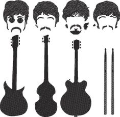 the beatles's silhouettes are shown in black and white, with their guitars