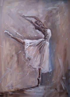 a painting of a ballerina in white dress