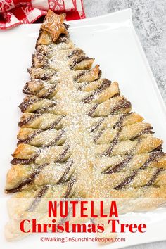 nutella christmas tree dessert on a white plate