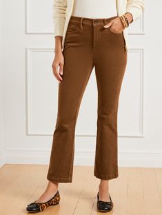 Our flattering ankle-length pants. Slightly cropped with a subtle bootleg silhouette. Updated in plush corduroy with a hint of stretch and five-pocket styling. The epitome of casual cool. Features Flat Front/Trouser Boot Leg Hits Above Waist Ankle Length Fly front with button closure Five pocket Imported Fit: Misses: 26"; Petite: 22 1/2"; Plus: 26"; Plus Petite: 22 1/2" Material: 98% Cotton, 2% Spandex Care: Machine Wash Cold; Only Non-Chlorine Bleach When Needed; Or Dry Clean; Tumble Dry Low; W Boot Pants, Classic Style Women, Ankle Length Pants, Modern Classic, Fashion Pants, Cotton Spandex, Ankle Length, Wide Leg Pants, Dry Clean