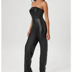 Faux Leather Black Strapless Romper From Forever 21. Made From Faux Leather, This One-Piece Jumpsuit Is Perfect For Weddings, Parties, And Any Occasion. The Black Color Gives It A Sleek And Sophisticated Look, While The Small Size Ensures A Comfortable Fit. Sleek Strapless Jumpsuit For Night Out, Faux Leather Jumpsuits And Rompers For Party, Fitted Faux Leather Jumpsuits And Rompers For Party, Chic Faux Leather Jumpsuits And Rompers For Night Out, Fitted Faux Leather Jumpsuits For Fall, Fitted Faux Leather Jumpsuits And Rompers For Fall, Chic Black Faux Leather Jumpsuit, Sleek Black Strapless Jumpsuit For Night Out, Chic Black Faux Leather Jumpsuits And Rompers