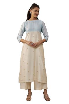 Ivory kurta with pearls hand embroidery. Comes with palazzo. - Aza Fashions Boat Neck Kurta, Mithila Palkar, Kurta And Palazzo, Diana Penty, Eid Party, Palazzo Set, Kareena Kapoor Khan, Madhuri Dixit, Luxury Sale