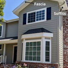 a house with the words fascia and softs on it's side