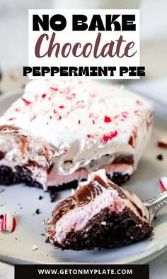 a piece of chocolate peppermint pie on a plate