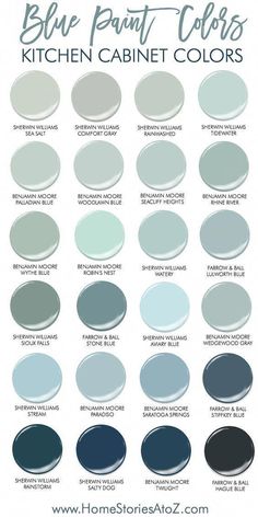 the blue paint colors for kitchen cabinets and floors are shown in this color chart, which shows