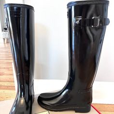 Hunter Original Tall Rain Boots Black Gloss Refined New Us Women's Size 5 Nib Fitted Waterproof Black Boots, Yellow Hunter Boots, Pink Hunter Boots, Green Hunter Boots, Tall Rain Boots, Green Boots, Hunter Rain Boots, Womens Rain Boots, Black Gloss