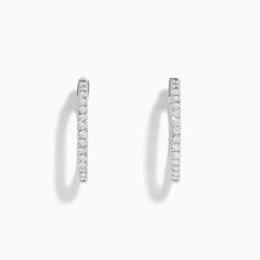 Effy 14K White Gold 3/4" Diamond Hoop Earrings Small Hoop Diamond Earrings In White Gold, White Gold Hoop Earrings Fine Jewelry, Halo Hoop Earrings In White Gold, White Gold Hoop Earrings With Halo Detail, Small Hoop Earrings In White Gold, Small Hoop Halo Earrings In White Gold, White Gold Plated Huggie Hoop Earrings With Halo, Everyday Luxury Diamond Hoop Earrings, Luxury Everyday Hoop Diamond Earrings