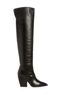 Step out in a sophisticated over-the-knee boot crafted from smooth leather with stitch detailing and grounded by a chunky, stacked heel. 3 3/4" heel (size 11) 22" shaft; 15 1/2" calf circumference Leather upper and lining/synthetic sole Imported Sleek Wide Calf Boots With Stacked Heel, Sleek Knee-high Boots With Block Heel For Fall, Sleek Block Heel Knee-high Boots For Fall, Black Tall Boots With Stacked Heel, Sleek Knee-high Heeled Boots With Stacked Heel, Fitted Calf Leather Knee-high Boots With Block Heel, Wide Calf Leather Boots With Stacked Heel, Fall Leather Knee-high Boots With Block Heel, Leather Knee-high Boots With Stacked Heel For Fall