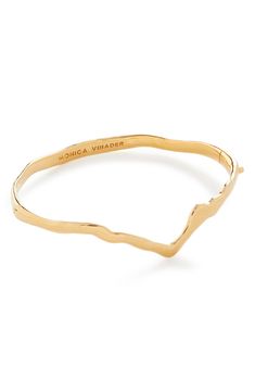 Striking alone or stacked, an organically shaped bangle bracelet crafted from polished 18-karat gold vermeil secures with a smooth hinged clasp. Exclusive US retailer Recycled sterling silver/recycled 18k-gold plate Imported Recipient of the Butterfly Mark certification, which identifies luxury brands that adhere to social and environmental best practices This brand meets Nordstrom Responsible Brands criteria: brand adheres to responsible social and environmental practices Monica Vinader Bracelet, Texture Jewelry, Textured Bracelet, Designer Bracelets, Planet People, Monica Vinader, Gold Bangle Bracelet, Recycled Gold, Logo Stamp