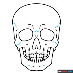 a drawing of a skull with blue eyes