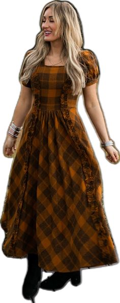 Thanksgiving Dress, Girls Holiday Dresses, City Woman, White Dress Party, Holiday Party Dresses, Midi Length Skirts, Skirt With Pockets, Brown Plaid, Everyday Dresses