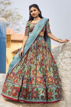 Shop for these amazing collections of Blue Chennur Silk Hand Painted Kalamkari Hibiscus Flowers Mandara Lehenga Set For Women by aindhri by mahitha online at Aza Fashions. Unstitched Anarkali Set With Kalamkari Print For Wedding, Blue Sets With Kalamkari Print And Traditional Drape, Blue Semi-stitched Kalamkari Print Sets, Floor-length Kalamkari Anarkali Set For Wedding, Designer Blue Set With Kalamkari Print, Kalamkari Print Lehenga For Wedding And Festivals, Bollywood Style Lehenga With Kalamkari Print, Traditional Kalamkari Print Lehenga For Wedding, Semi-stitched Kalamkari Print Lehenga