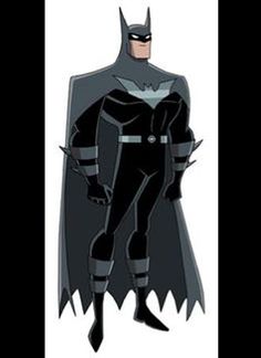 the batman animated character is standing with his hands in his pockets and wearing a black suit