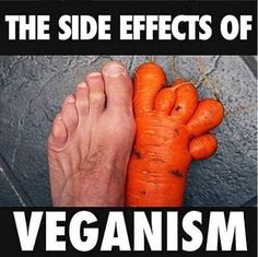 the side effects of vegansm are shown in black and white with orange carrots