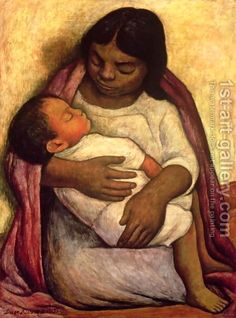 a painting of a woman holding a baby