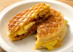 a waffle sandwich on a white plate