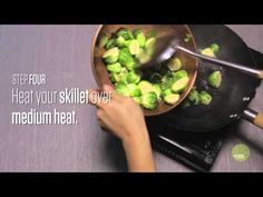 someone is cooking some vegetables in a pan on top of a stove with the words, step four heat your skillet over medium heat