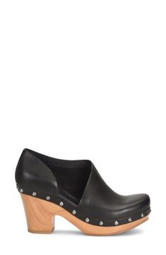 A half d'Orsay upper adds unique style to this 60s inspired clog. 2.5" heel, 1" platform Round toe Stud details Slip-on Wood heel Manmade upper and sole Imported Wood Heel, Women's Pumps, Nordstrom Rack, Clogs, Unique Style, Slip On, Nordstrom, Pumps, Size 6