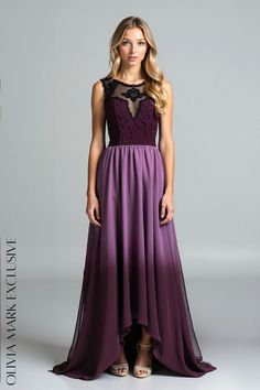 Olivia Mark - Elegant Ombre Gown with Lace Bodice and Flowy Skirt Ombre Gown, Lace Bodice, Flowy Skirt, Olivia Mark, Intricate Details, Elegant Dresses, Plum, Bodice, Chiffon