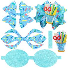 paper craft kit with scissors, sunglasses and bow tie on it's headband