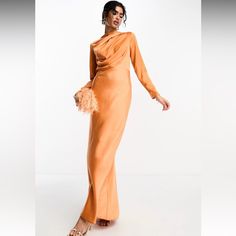 Size 4 Asos Maxi Dress Brand New, Sold Out Elegant Orange Long Sleeve Maxi Dress, Elegant Long Sleeve Orange Maxi Dress, Formal Long Sleeve Orange Maxi Dress, Orange Long Sleeve Formal Dress, Orange Sheath Midi Dress For Evening, Orange Long Sleeve Formal Midi Dress, Formal Orange Long Sleeve Midi Dress, Orange Long Sleeve Evening Dress, Orange Sheath Evening Dress