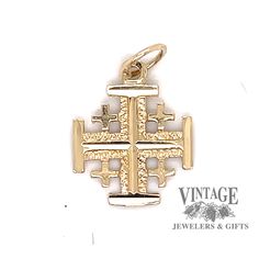 Jerusalem cross in 14ky gold Yellow Gold Cross Charm Jewelry, Yellow Gold Cross Pendant Stamped 14k, Tarnish Resistant 14k Gold Cross Jewelry, Yellow Gold 14k Stamped Cross Pendant, Tarnish Resistant 14k Gold Cross Charm, Decorative Cross, Crosses Decor, Small Crosses, Diamond Cut