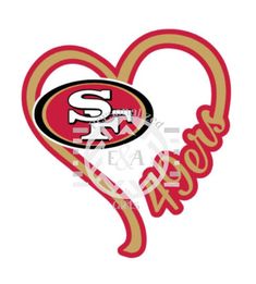 the san francisco state rams heart shaped decal is shown in red, gold and white