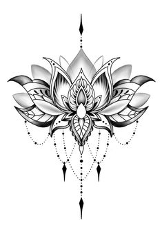 a black and white drawing of a lotus flower with diamonds on it's petals