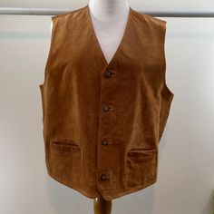 Nwot Leather Vest. Still Has The Extra Buttons In Front Pocket. Classic Brown Vest For Spring, Leather Vest, Front Pocket, Mens Jackets, Jackets & Coats, Man Shop, Leather, Color