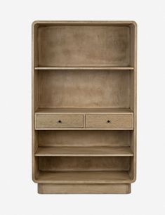 an open bookcase with two drawers on the bottom and one drawer at the top