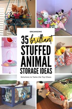 stuffed animal storage ideas that are organized and great for small children's bedroom or playrooms