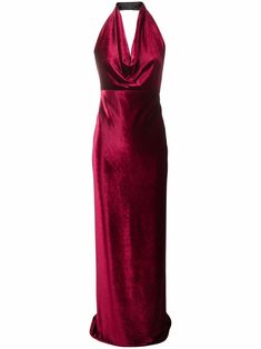 burgundy red velvet effect knot detailing cowl neck open back sleeveless mid-length Red Backless Dress, Red Velvet Dress, Sleeveless Gown, Cowl Neck Dress, Cowl Scarf, Strappy Dresses, Dress Red, Burgundy Red, Purple Dress