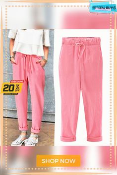 Women Casual Bottoms Solid Pants Baggy Ankle-length Sweatpants For Spring, Trendy Spring Sweatpants Trousers, Trendy Sweatpants Trousers For Spring, Trendy Summer Sweatpants, Pink Harem Pants With Pockets For Spring, Casual Ankle-length Sweatpants For Spring, Non-stretch Ankle-length Sweatpants For Spring, Spring Casual Ankle-length Sweatpants, Casual Spring Ankle-length Sweatpants