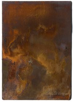 an abstract painting with brown and yellow colors on the bottom half of its square shape