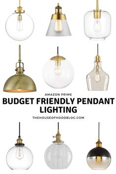 the different types of pendant lights with text overlay that says budget friendly pendant lighting