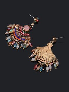 Add a touch of vintage charm to any outfit with these Women Vintage Crystal Tassel Fan Shape Earrings. Adorned with sparkling crystals, these elegant earrings will catch the light and draw attention to your face. Perfect for a night out or a special occasion, these earrings will elevate your style. Item Code: 7657861709886 Material: Bead.Alloy Pattern: Tassel Highlight: Plated Party. Daily.Vacation Gift.Traveling Silk Dress Short, Slides Women, Red Blue Green, Dress Jewelry, Boho Stil, Sparkling Crystal, Vintage Crystal, Women Vintage, Elegant Earrings